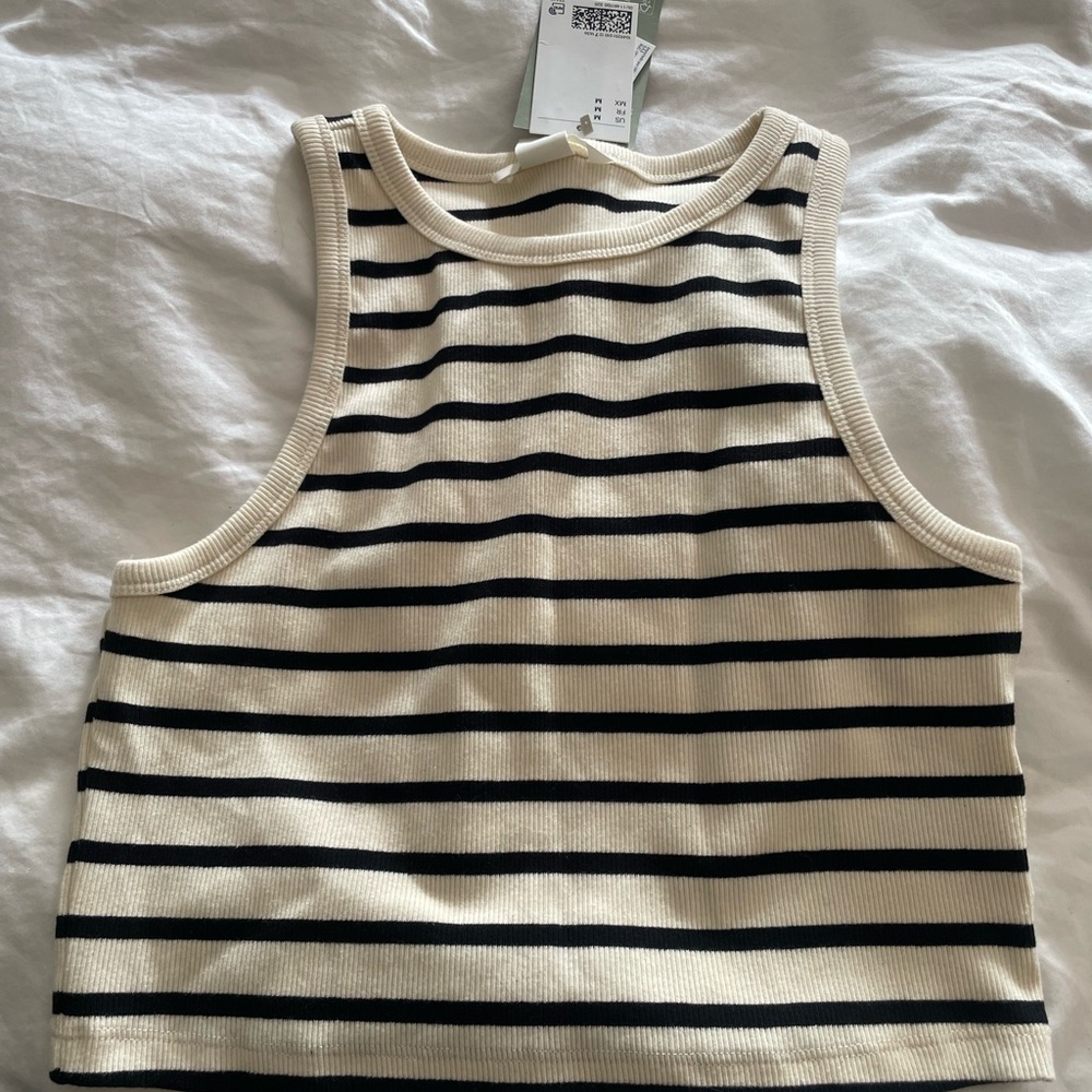 H&M Black and Cream Striped Top